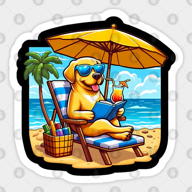 Funny Labrador Retriever with Sunglasses at the Beach Sticker by CreativeSparkzz